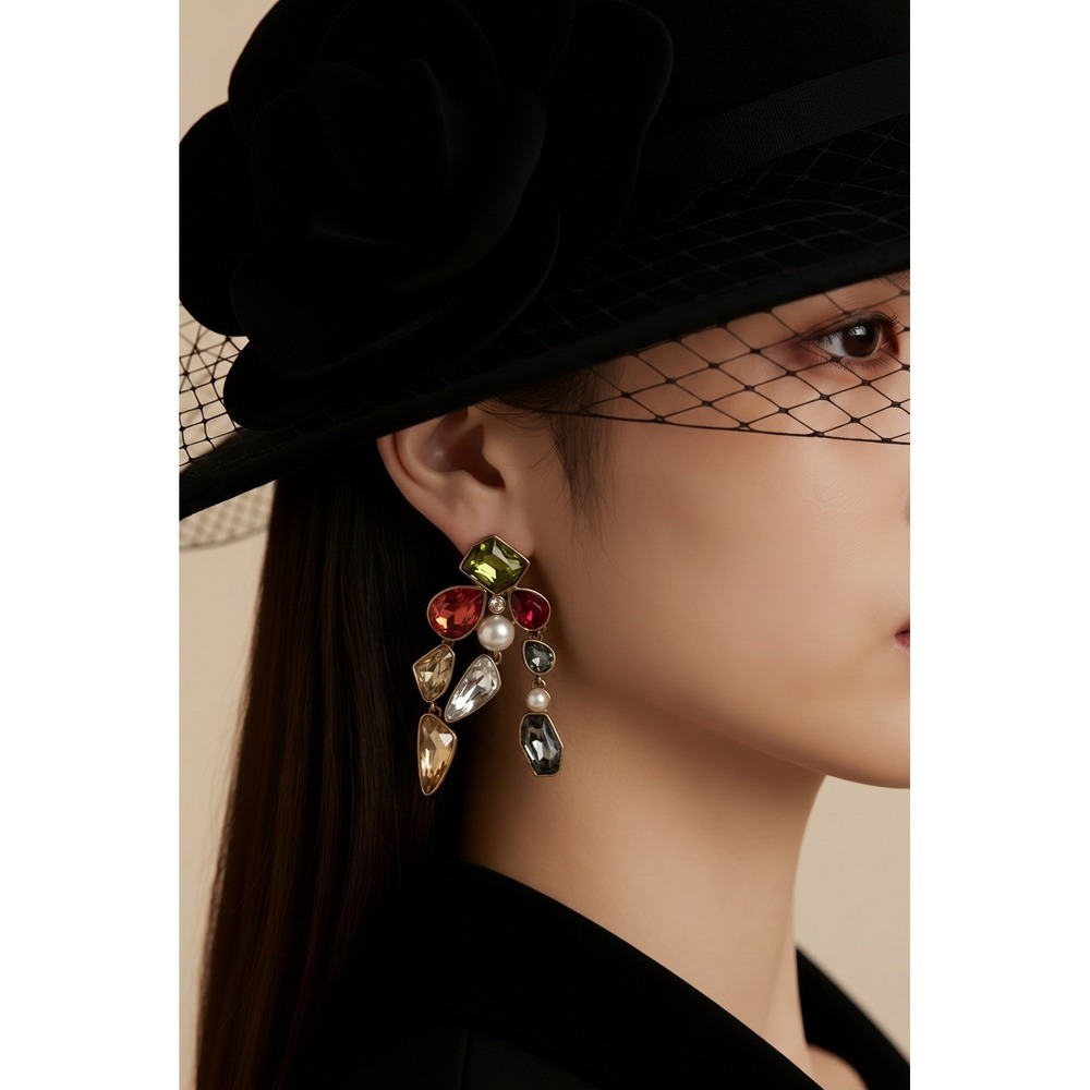 Atelier Swarovski by Jason Wu Mosaic Drop Clip-On Earrings Multi-Color Crystals‎